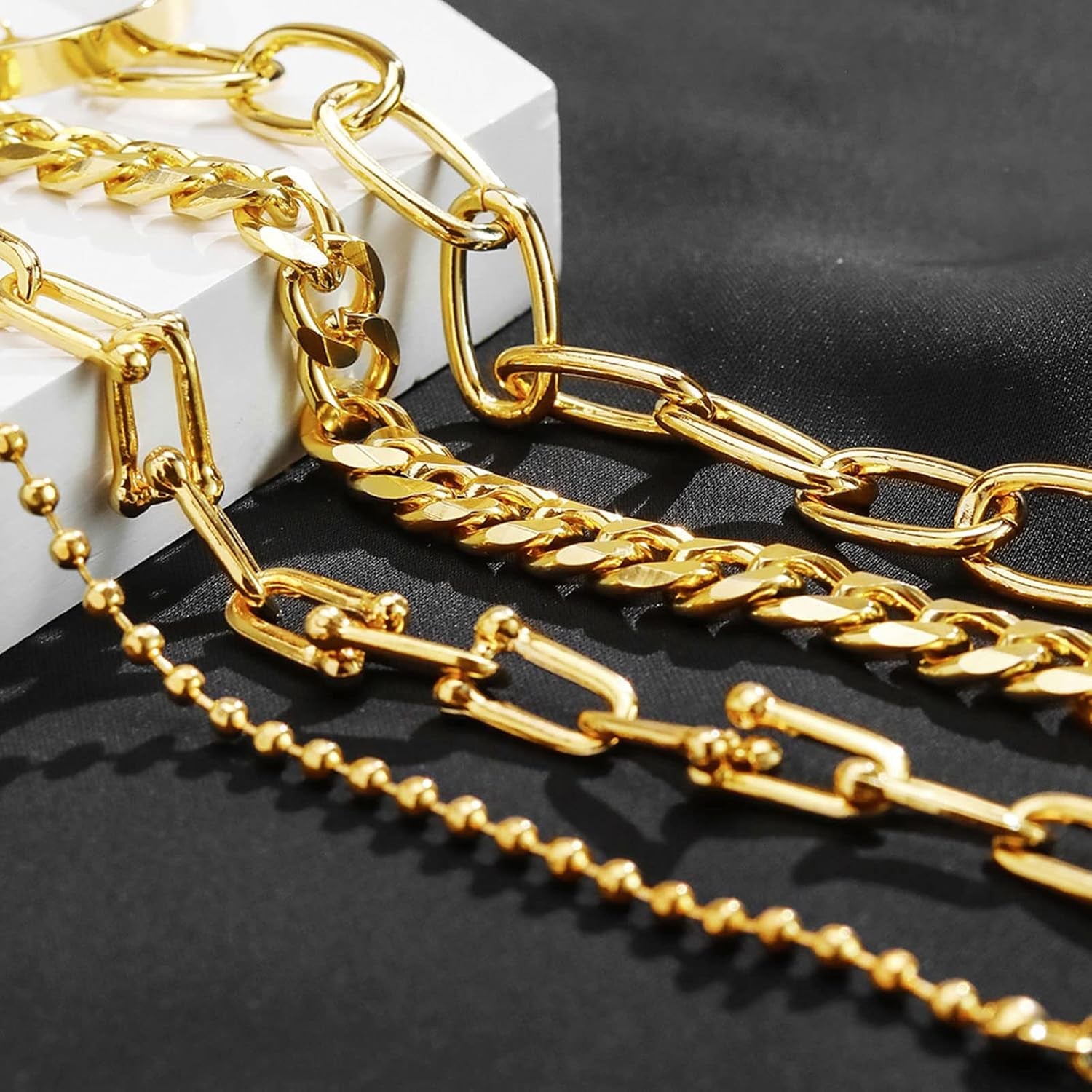 17IF 24-25 Pcs (6 Pack) 14K Gold Ankle Bracelets Set for Women Boho Stackable Bangles Cuff Charm Chunky Wrist Jewelry