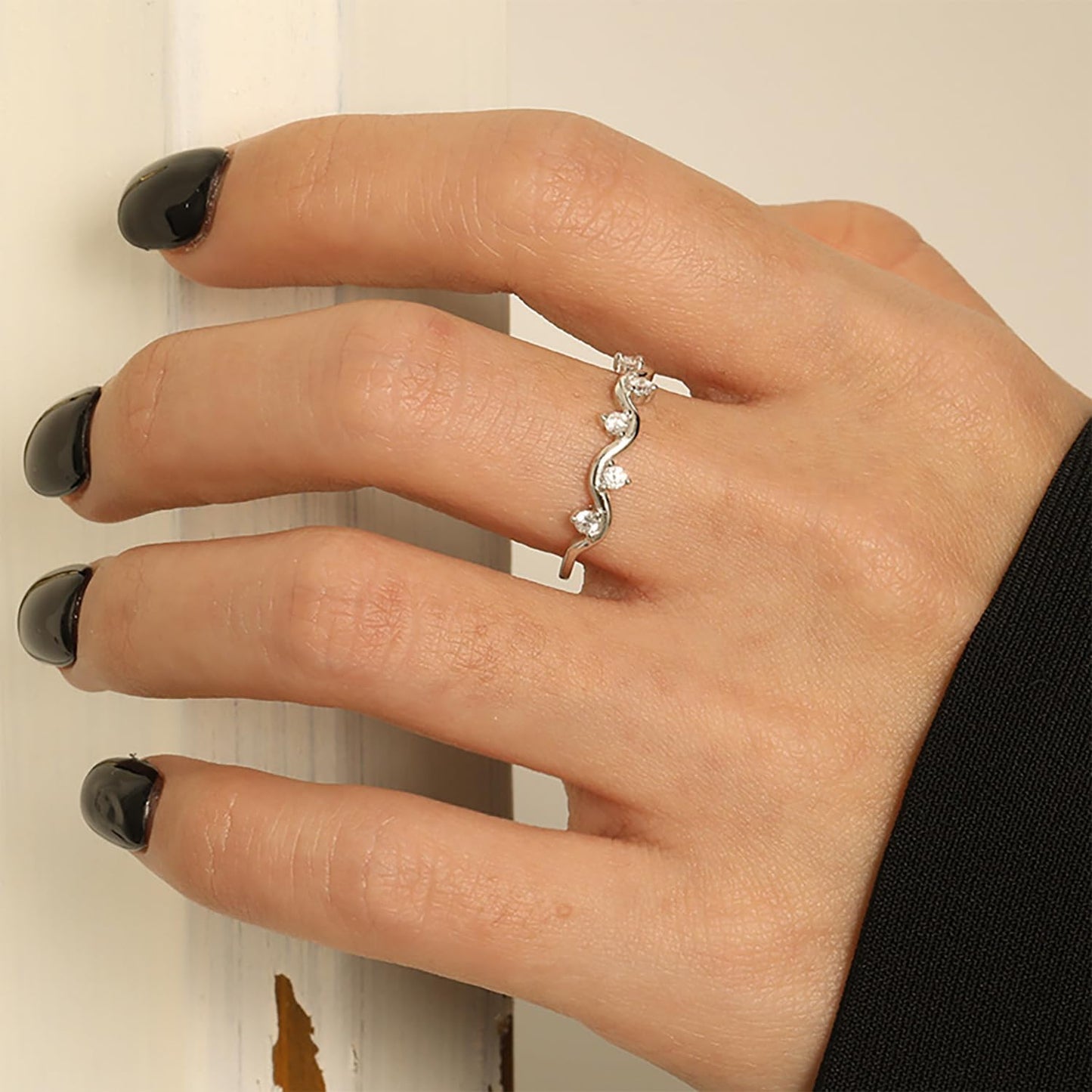Personalized sterling silver wave ring ups and downs design