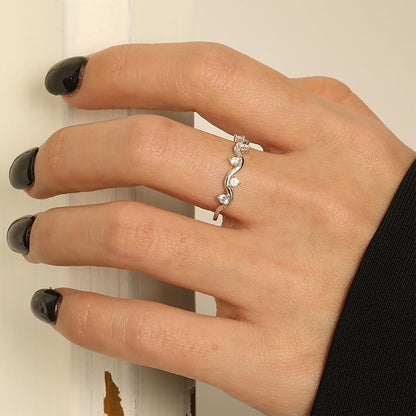 Personalized sterling silver wave ring ups and downs design