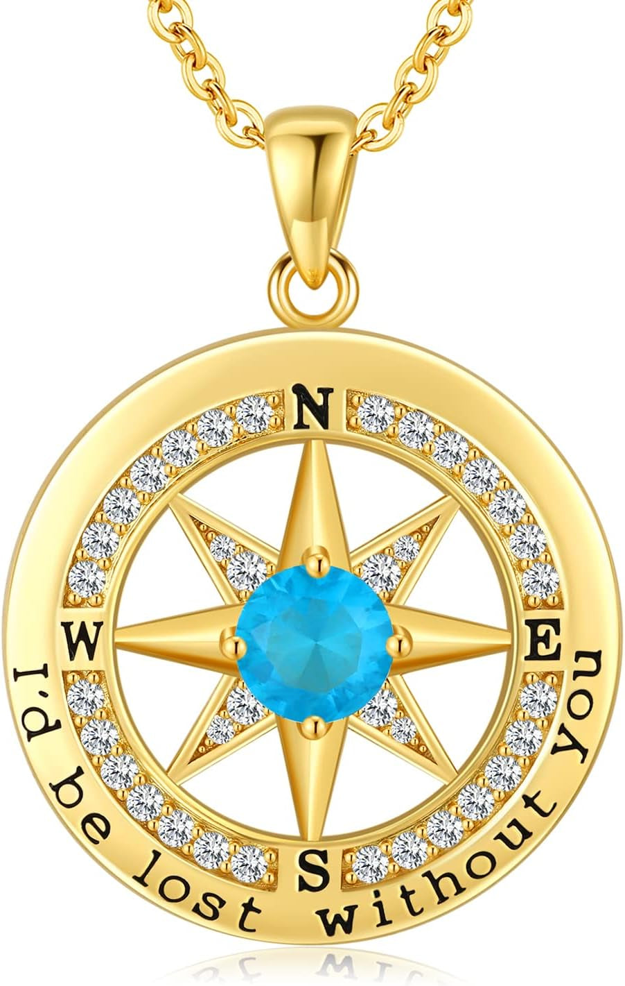 S925 Necklace Gift for Wife |Compass Jewelry |Women Anniversary |Sterling Silver |Girlfriend Birthday Gifts for Her Valentines |I'D Be Lost without You |Jewel 18K Gold
