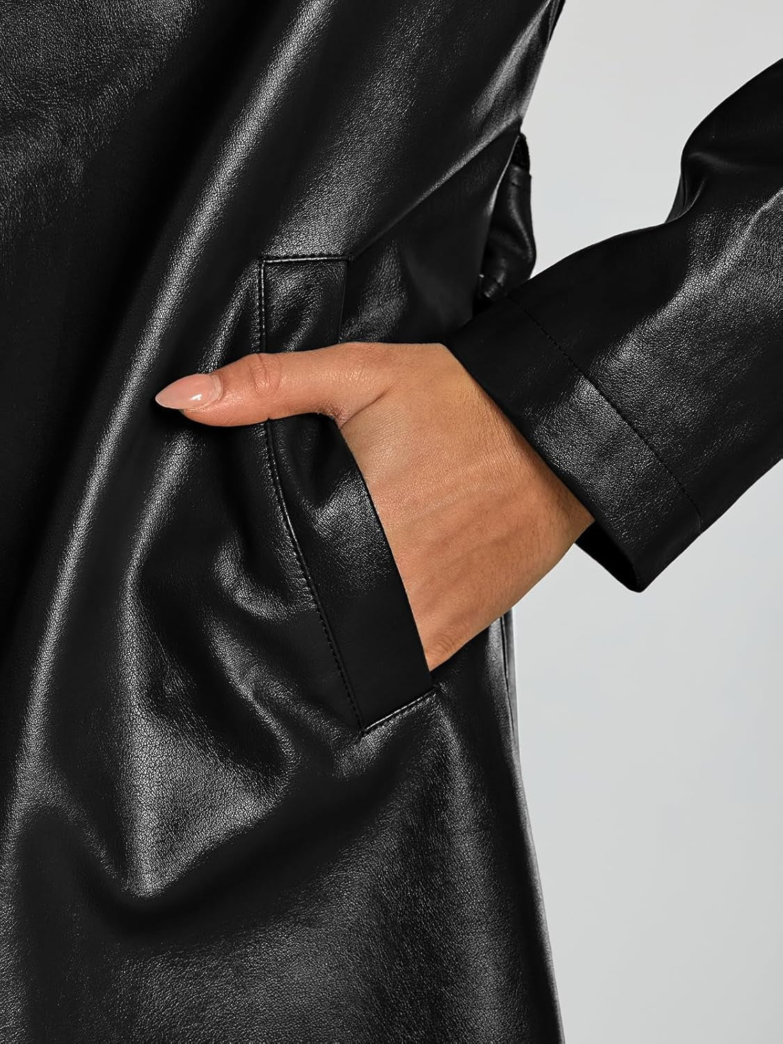 Belted faux leather blazer jacket for polished professional look