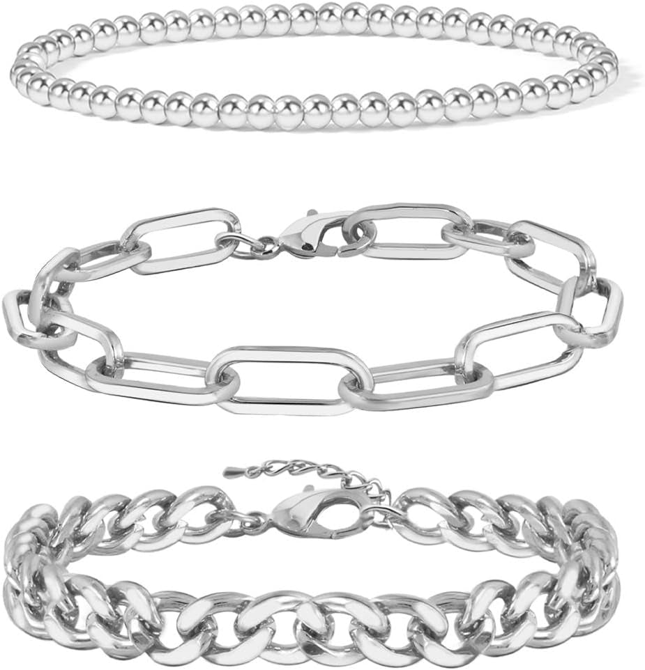 Waterproof Gold Chain Bracelet for Women Non Tarnish,14K Gold Plated Stainless Steel Link Dainty Bracelets Stake Layered Bracelet Set Hypoallergen Gold Jewelry