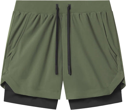 DIOTSR Mens 2 in 1 Running Workout Shorts for Men Lightweight Training Shorts Quick Dry Gym Shorts with Phone Pocket