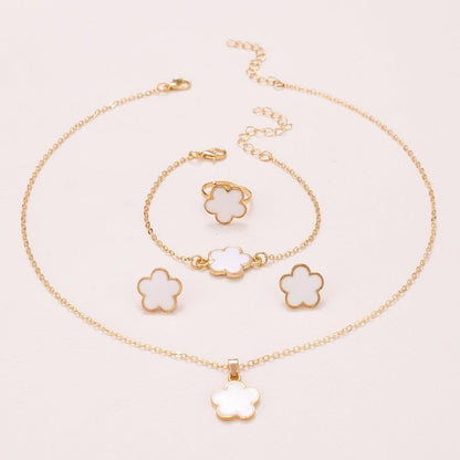 Caiyao Multicolor Five-Leaf Clover Blossom Flower Earrings Necklace Bracelet and Ring Set Lucky Five-Leaf Blossom Flower Jewelry Set for Women