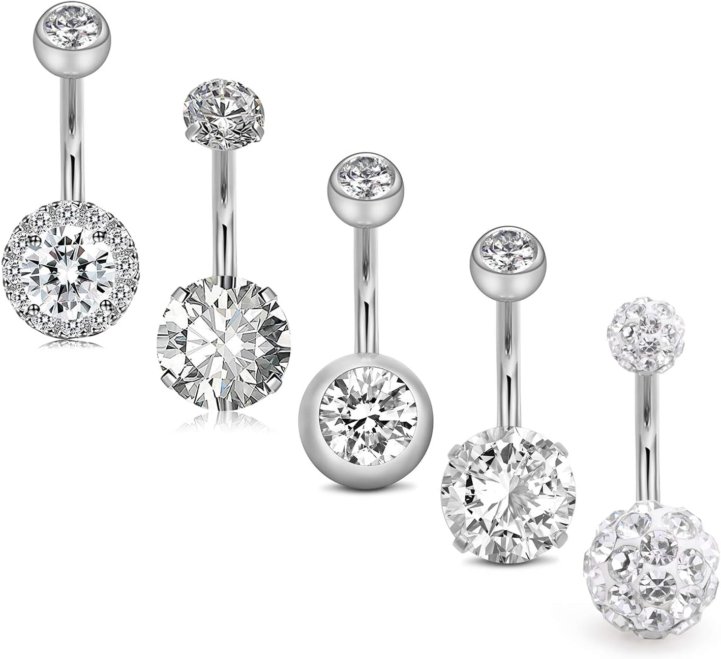 JFORYOU Belly Button Rings Stainless Steel 14G CZ Opal Navel Rings Barbells Women Girls Belly Piercing Jewelry