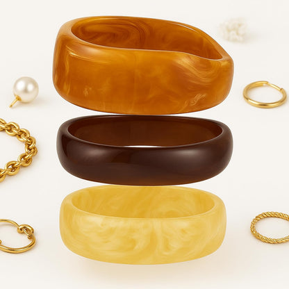 Set of Chunky Acrylic Resin Bangle Bracelets for Women, Retro Brown and Colorful Stackable Bangles, Statement Jewelry Gift