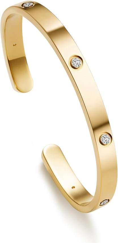 18K Gold Plated Bracelets for Women Dainty Gold Bangle Cuff Bracelets Non Tarnish Love Friendship Jewelry Gifts