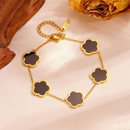 18K Gold Plated Luck Four Leaf Clover Bracelet for Women, Double-Sided Fashion Light Luxury Personalized Bracelet, Birthday Anniversary Jewelry Gifts