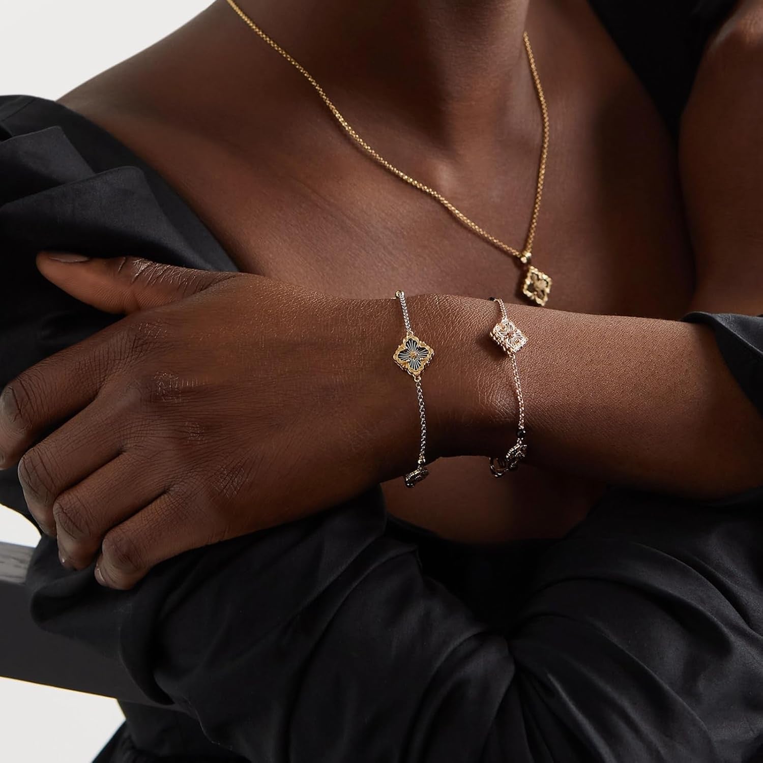 Gold Clover Necklace for Women, Double-Sided Pendant by 18K Gold-Plated Inlaid Natural Stone Pendant Necklace,Turquoise/Malachite/Black Onyx Stone/White Mother of Pearl ,Jewelry Gift for Women