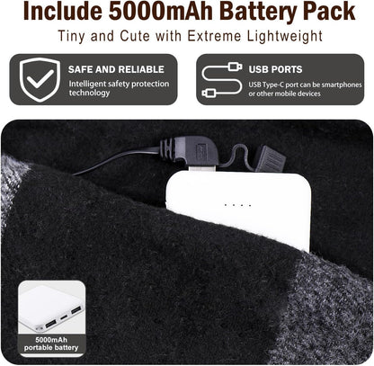 EN'DA Professional Rechargeable Heated Scarf for Women and Men, 3 Levels Temperatures Neck Warmer for Winter Cold Weather, Electric Scarves with Battery