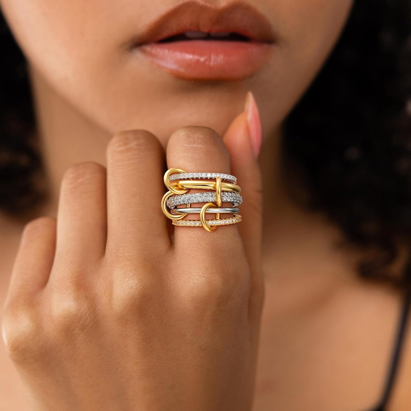 Mixed metal silver and gold stackable rings for women