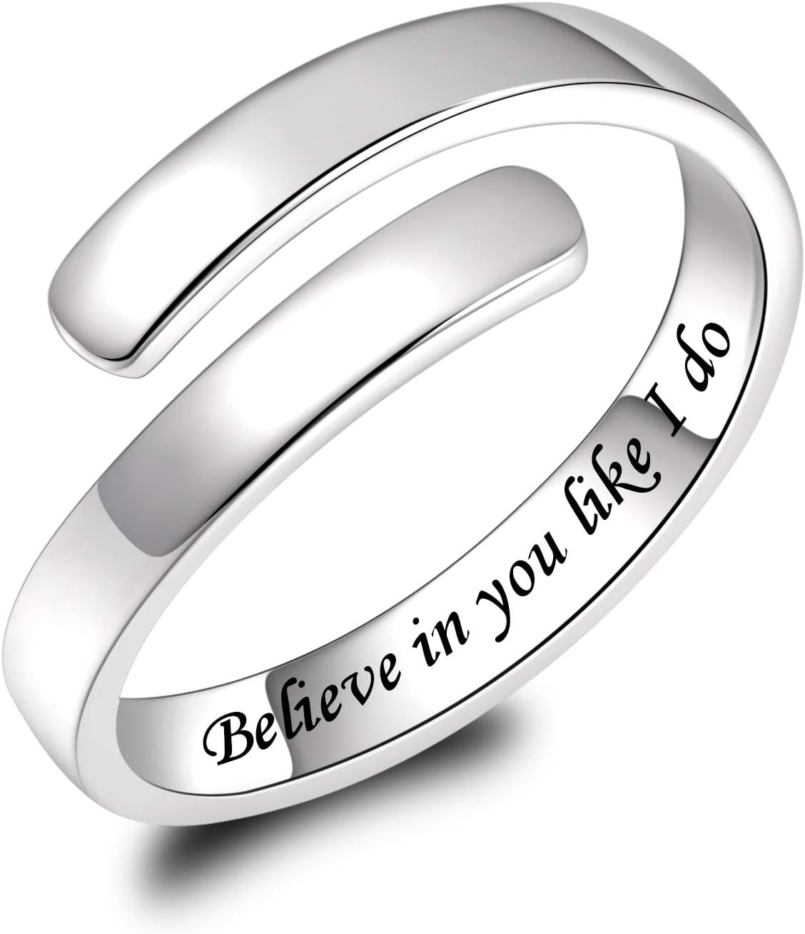 BEILIN 925 Sterling Silver Inspirational Jewelry Rings Adjustable Ring Personality Encouragement Gift for Teens Women