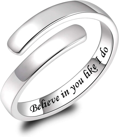 BEILIN 925 Sterling Silver Inspirational Jewelry Rings Adjustable Ring Personality Encouragement Gift for Teens Women