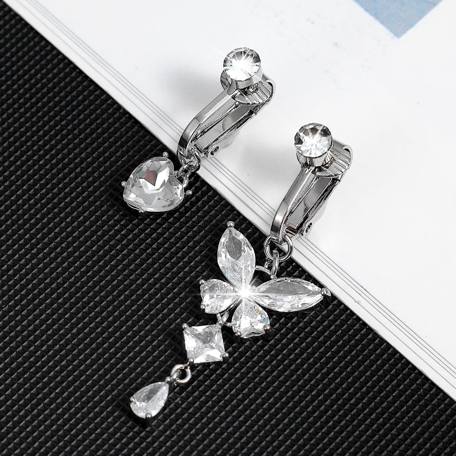 2 Pcs Clip on Fake Belly Button Piercing for Women, Butterfly and Heart Shaped Non-Piercing Silver Fake Belly Button Ring Jewelry for Women