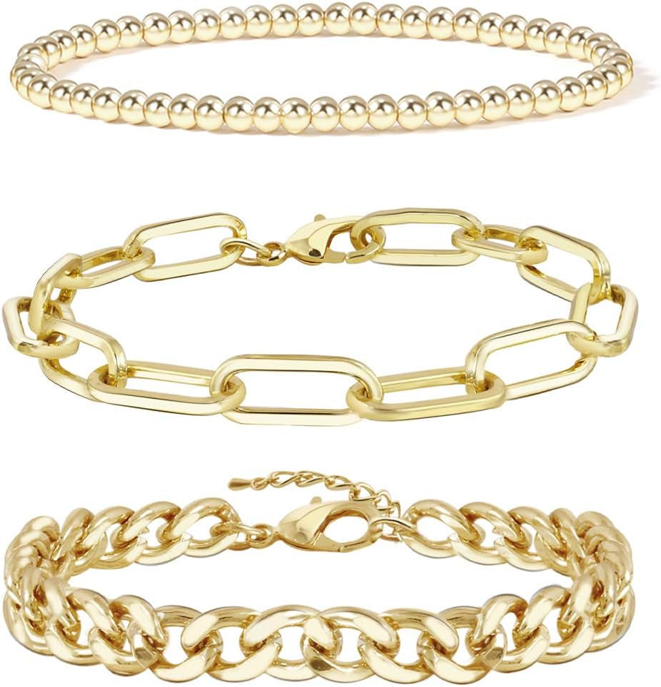 Waterproof Gold Chain Bracelet for Women Non Tarnish,14K Gold Plated Stainless Steel Link Dainty Bracelets Stake Layered Bracelet Set Hypoallergen Gold Jewelry