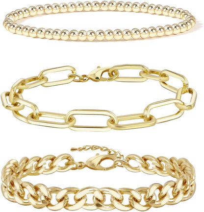 Waterproof Gold Chain Bracelet for Women Non Tarnish,14K Gold Plated Stainless Steel Link Dainty Bracelets Stake Layered Bracelet Set Hypoallergen Gold Jewelry