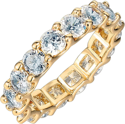 PAVOI 14K Gold Plated Cubic Zirconia Love Rings - 4Mm Stackable for Women