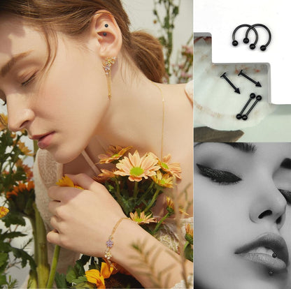 40Pcs 16G Lip Rings Surgical Steel Jewelry Labret Monroe Barbell Daith Tragus Helix Piercing Septum Nose Ring Eyebrow Body Jewelry for Women Men