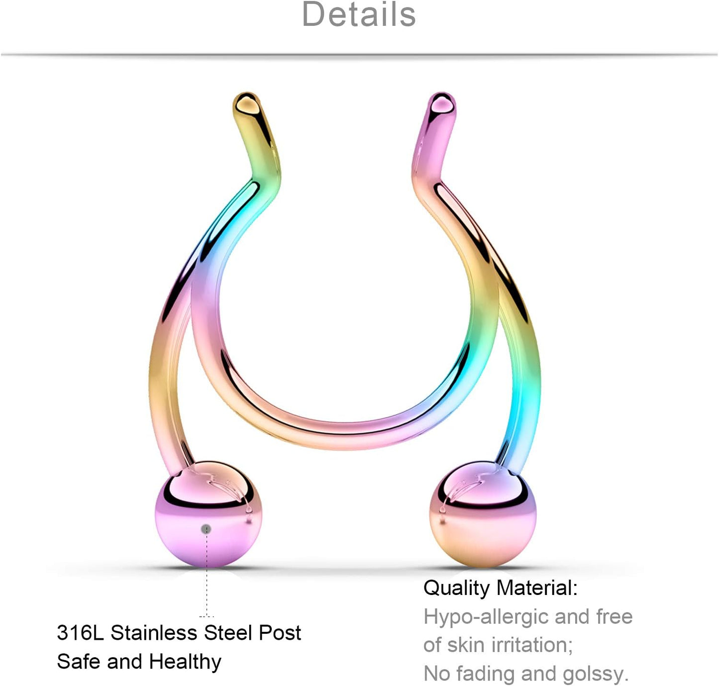 SCERRING Fake Septum Nose Hoop Rings Stainless Steel Faux Lip Ear Nose Septum Ring Non Piercing Clip on Nose Hoop Rings Body Piercing Jewelry Clear CZ 20PCS