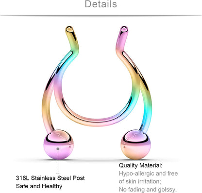 SCERRING Fake Septum Nose Hoop Rings Stainless Steel Faux Lip Ear Nose Septum Ring Non Piercing Clip on Nose Hoop Rings Body Piercing Jewelry Clear CZ 20PCS