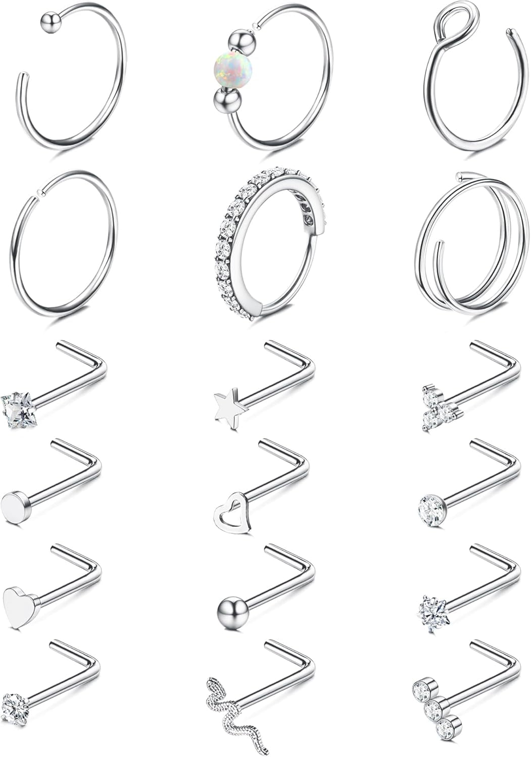 Jstyle 14K Gold Nose Rings for Women Men - 20G Stainless Steel Nose Rings Hoops L Shaped Studs Hypoallergenic Nostril Piercings Jewelry Helix Cartilage Daith Tragus Sleeper Earrings Gold/Silver