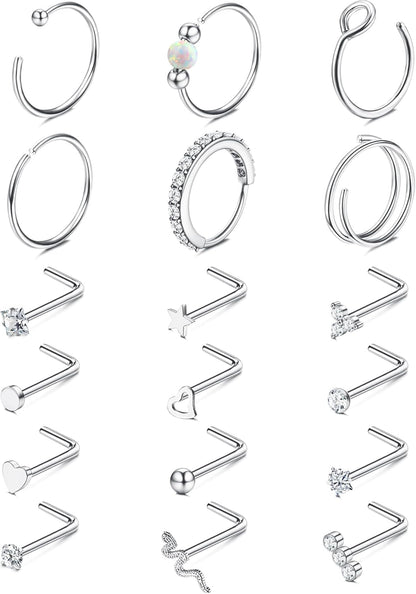 Jstyle 14K Gold Nose Rings for Women Men - 20G Stainless Steel Nose Rings Hoops L Shaped Studs Hypoallergenic Nostril Piercings Jewelry Helix Cartilage Daith Tragus Sleeper Earrings Gold/Silver
