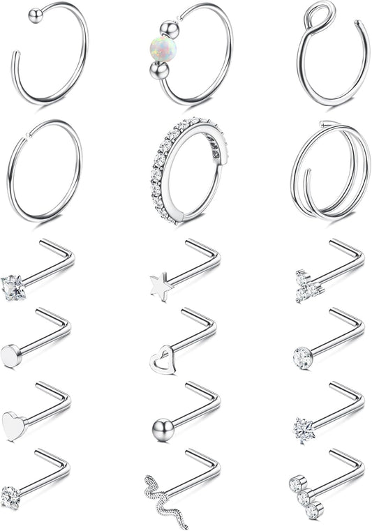 Jstyle 14K Gold Nose Rings for Women Men - 20G Stainless Steel Nose Rings Hoops L Shaped Studs Hypoallergenic Nostril Piercings Jewelry Helix Cartilage Daith Tragus Sleeper Earrings Gold/Silver