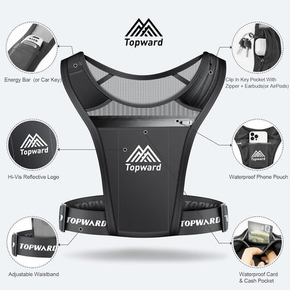 Close-up of smartphone secure in running vest chest pocket