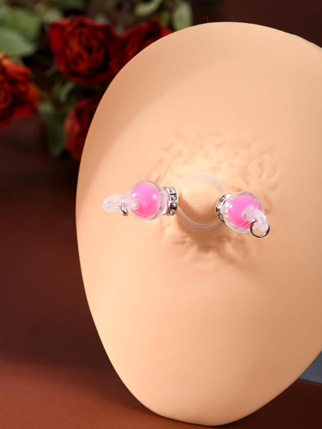 DJCIW 4 Pairs Handmade Fake Nipple Rings,Adjustable Nipple Nooses with 8Mm Silicone Multicolor Beads and Barbells,Non-Piercing Faux Nipple Piercing Comfortable Everyday Wear Cute Body Jewelry