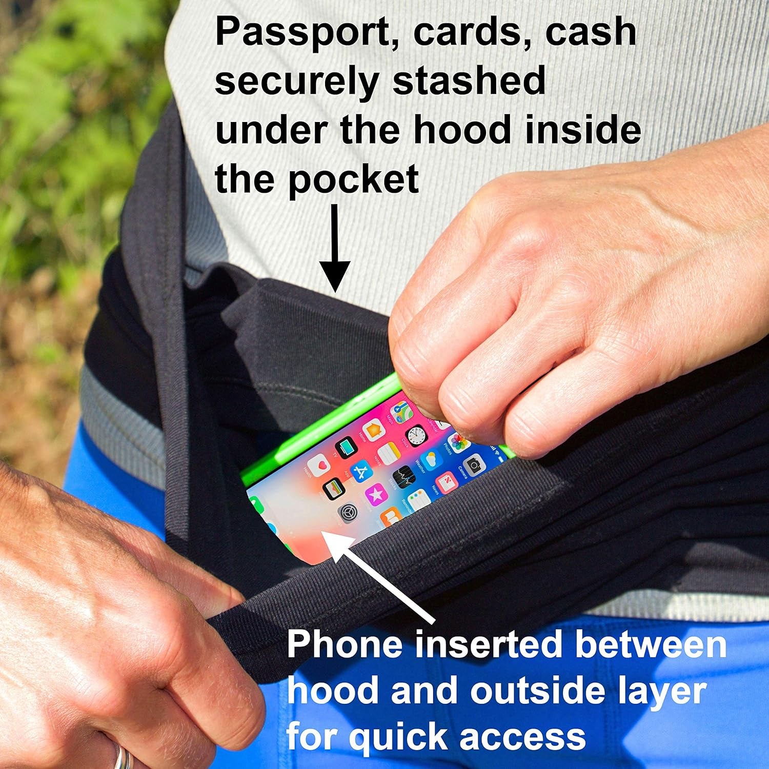 Quick-access top-loading pocket detail and closure