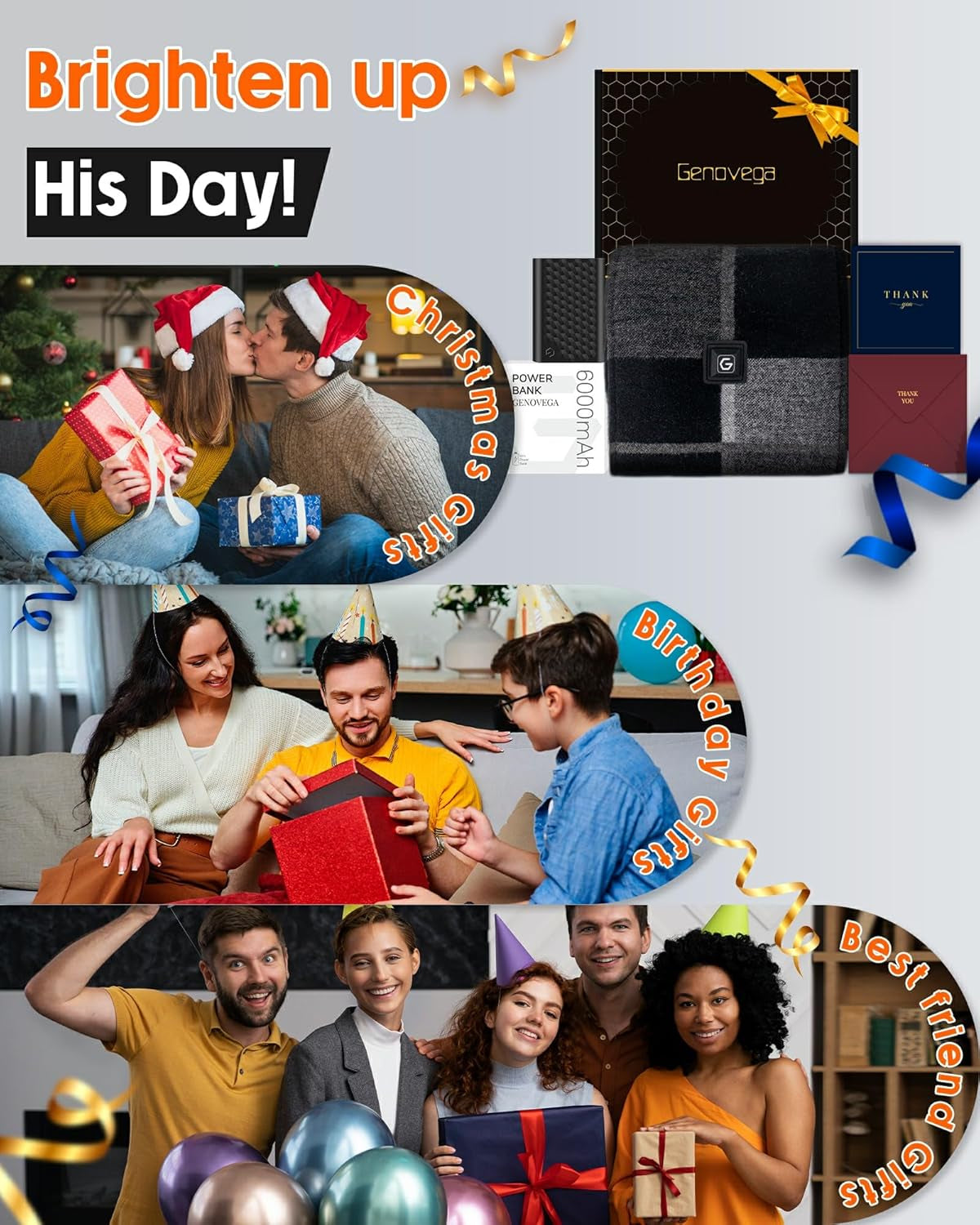 Genovega Graphene Heated Scarf for Women Men Rechargeable Battery Pack Electric Neck Heating Shawl Pad Winter Must Have Gift