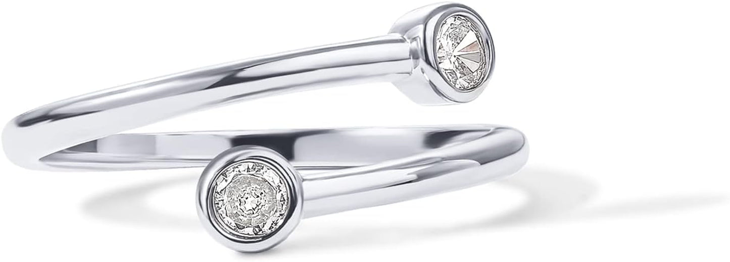 PAVOI 14K Gold Plated CZ Bypass Ring | Simulated Diamond BTY Ring | Stacking Rings for Women