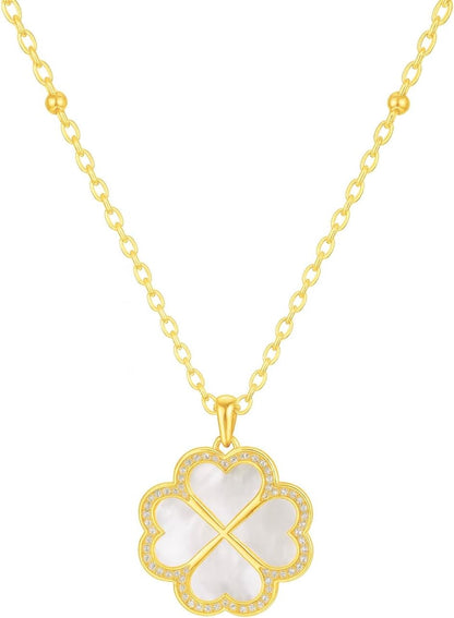 Genuine Mother of Pearl Gemstone Iridescent Gold Pendant Necklaces for Women, Fashion Jewelry, 18K Gold-Plated, Adjustable 16-20" Chain