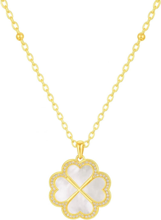 Genuine Mother of Pearl Gemstone Iridescent Gold Pendant Necklaces for Women, Fashion Jewelry, 18K Gold-Plated, Adjustable 16-20" Chain