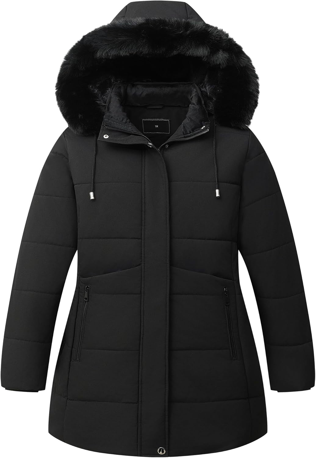 Women's plus size waterproof winter coat with detachable hood