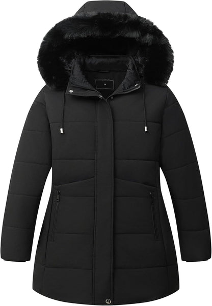 Women's plus size waterproof winter coat with detachable hood