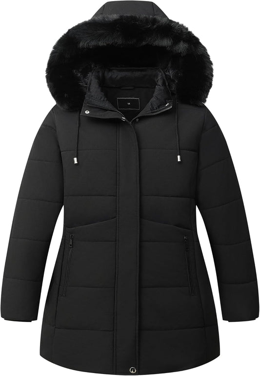 Women's plus size waterproof winter coat with detachable hood