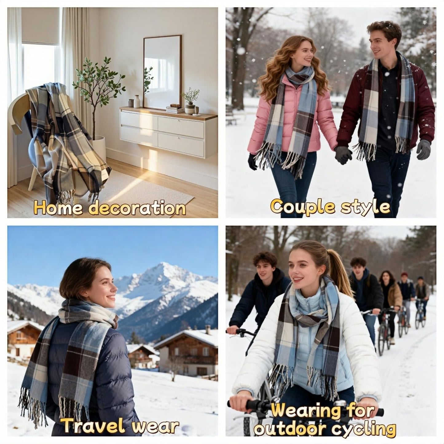 Plaid Winter Scarf for Women, 74X20 Inches, Soft Acrylic-Cotton Blend, Classic Design