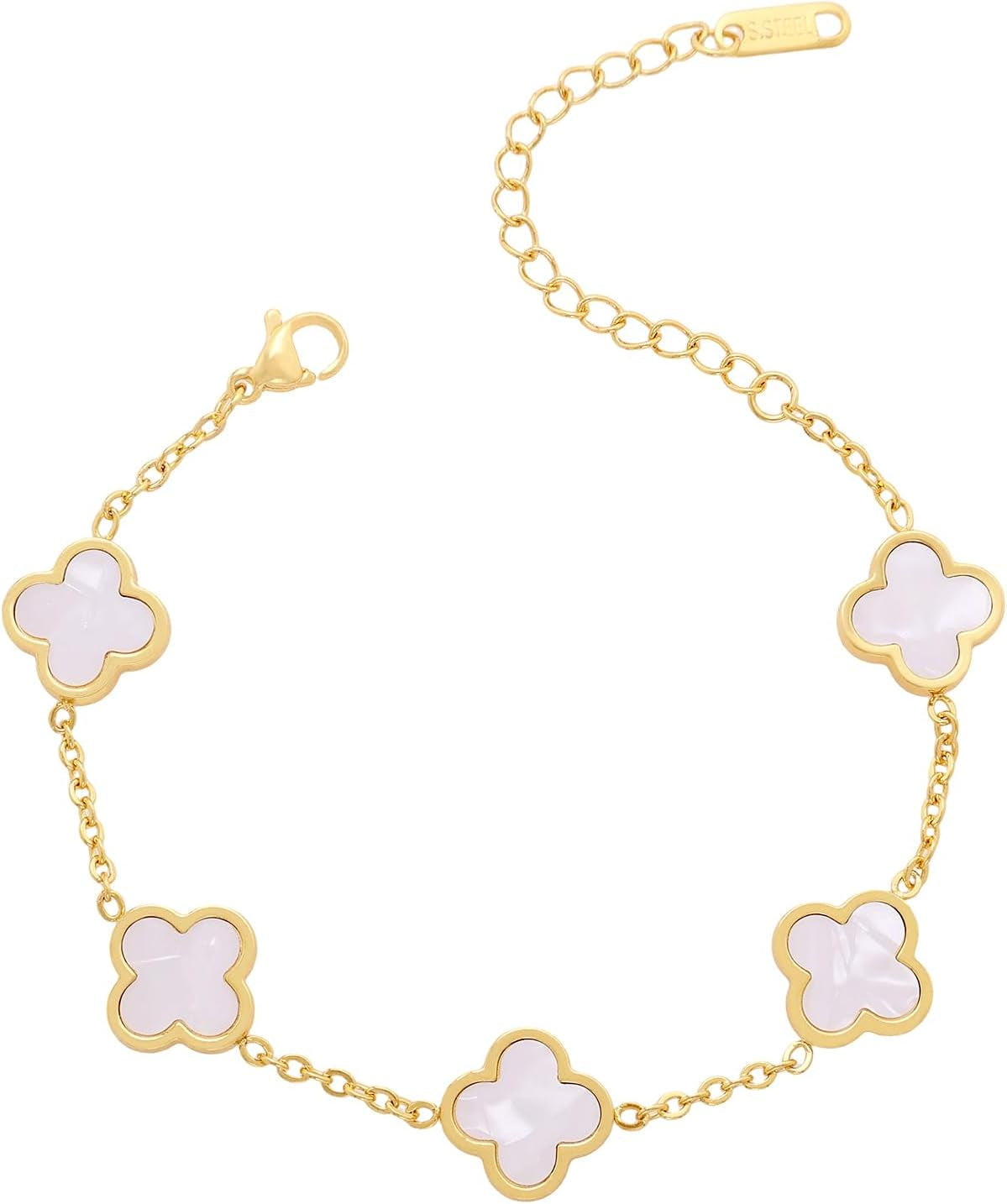 18K Gold-Plated Four-Leaf Clover Clover Women'S Lucky Bracelet White/Black/Red/Green Flower/Gold Four-Leaf Link Bracelet Fashionable Jewelry Gifts for Women