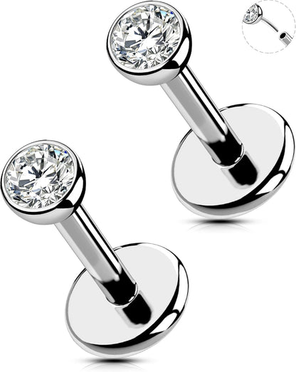 OUFER 2Pcs 20G/18G/16G G23 Titanium Threadless Nose Stud Earrings Flat Back Tiny CZ Small Nose Helix Cartilage Tragus Conch Labret Medusa Monroe Piercing Jewelry for Women Men