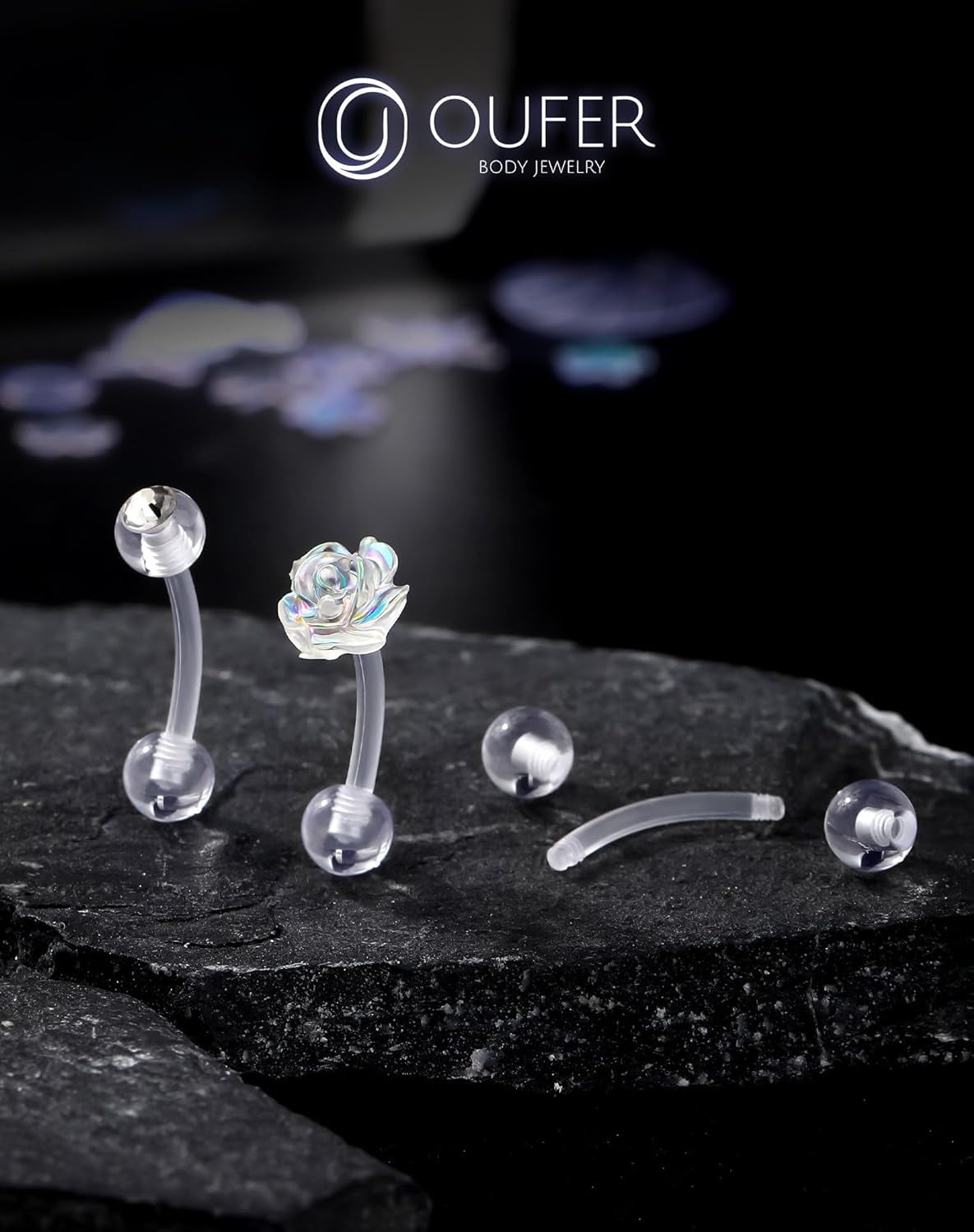 OUFER 3PCS Rook Piercing Jewelry, Plastic Piercings for Surgery, Clear Eyebrow Piercing Jewelry, 16G Eyebrow Rings, Clear Plastic Tragus Daith Rook Earrings for Work
