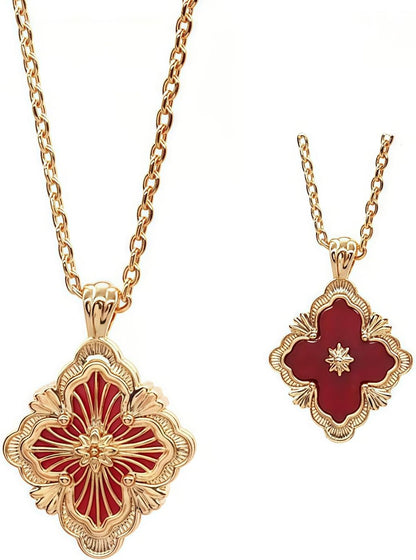 Gold Clover Necklace for Women, Double-Sided Pendant by 18K Gold-Plated Inlaid Natural Stone Pendant Necklace,Turquoise/Malachite/Black Onyx Stone/White Mother of Pearl ,Jewelry Gift for Women