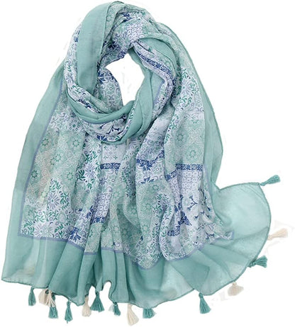 Yeieeo Boho Scarf for Women Lightweight Floral Printed Scarf Fall Winter Fashion Fringed Shawl