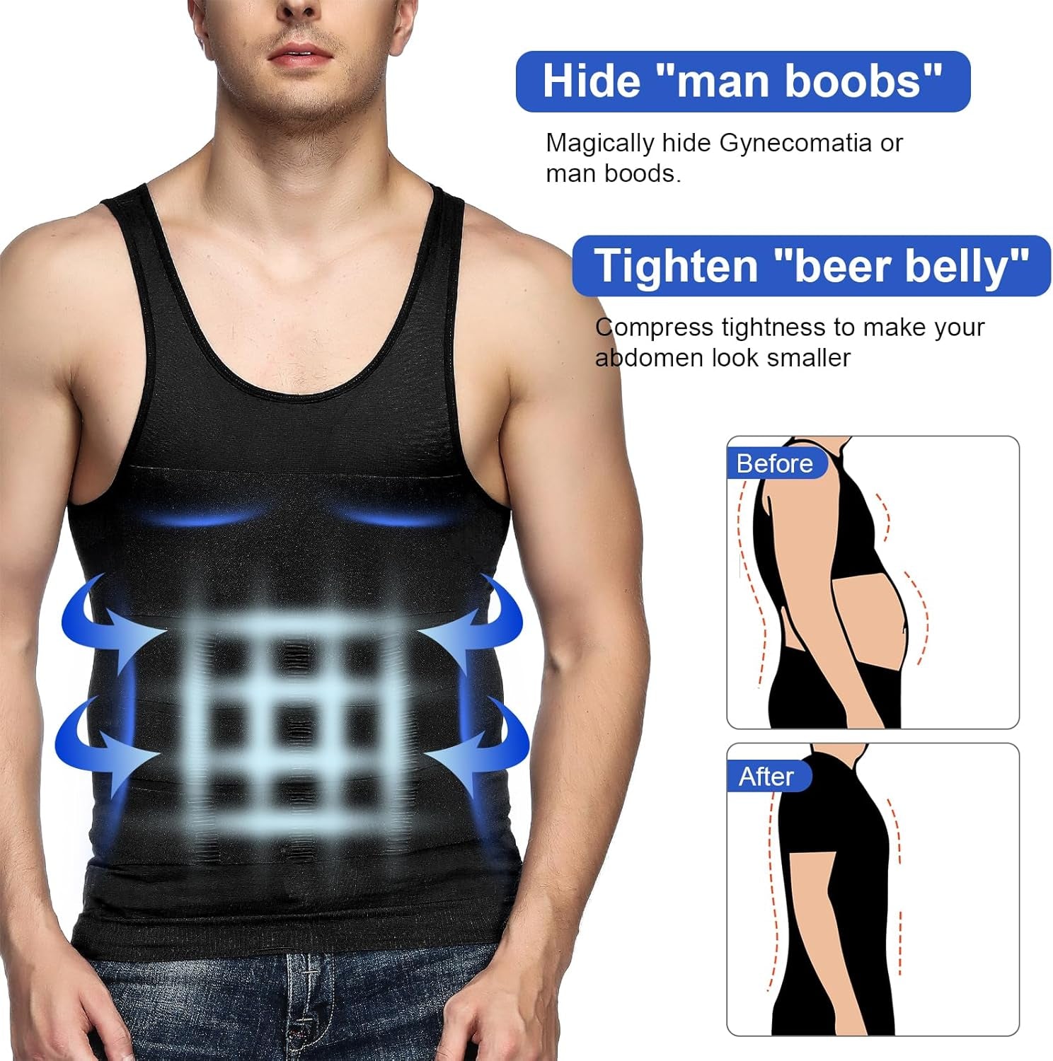 Mens shapewear compression tank top tummy control vest