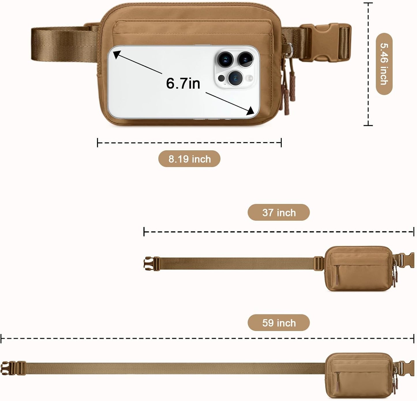 Interior view of women's fanny pack with organizational pockets