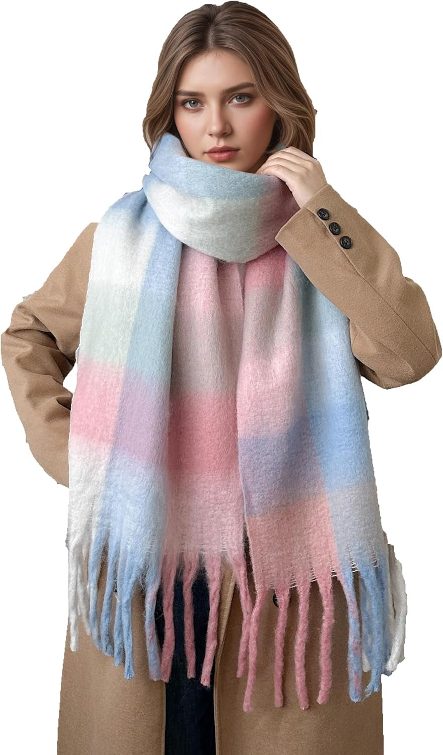 Women'S Winter Scarfs, Mohair Vintage Scarf for Women and Men, Large Chunky Scarf Cashmere Feel Blanket Wrap