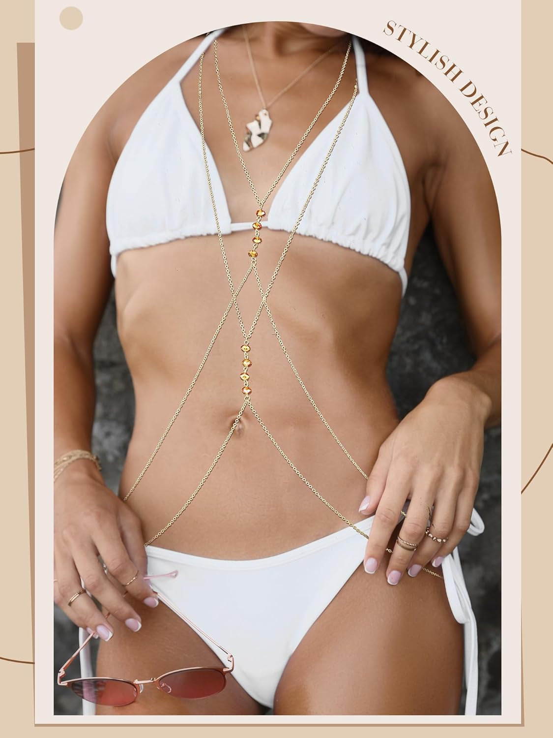 Landical 12 Pcs Gold Body Chains for Women Sexy Layered Belly Waist Bikini Bra Chain Women Summer Body Jewelry Sexy Beach Chains Jewelry Accessories