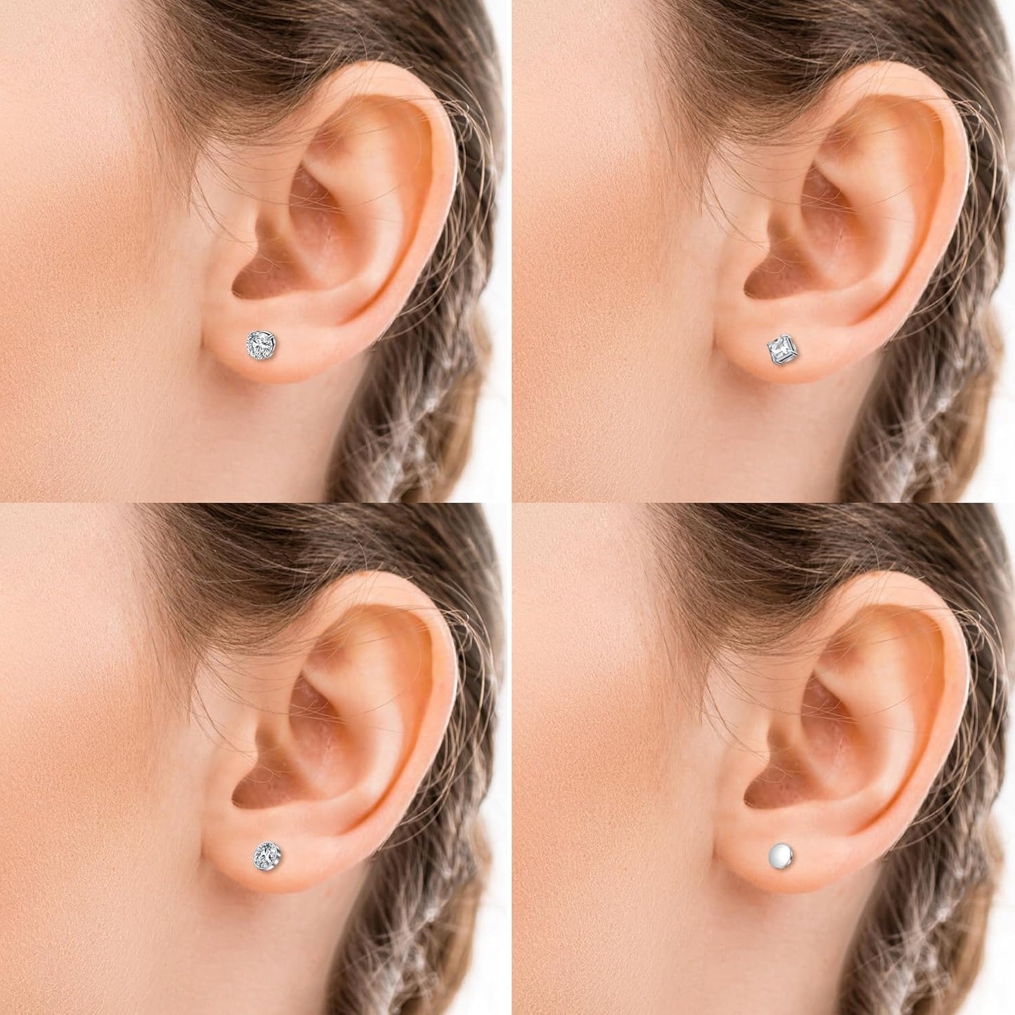 Cubic zirconia diamond studs D.Bella silver jewelry worn model