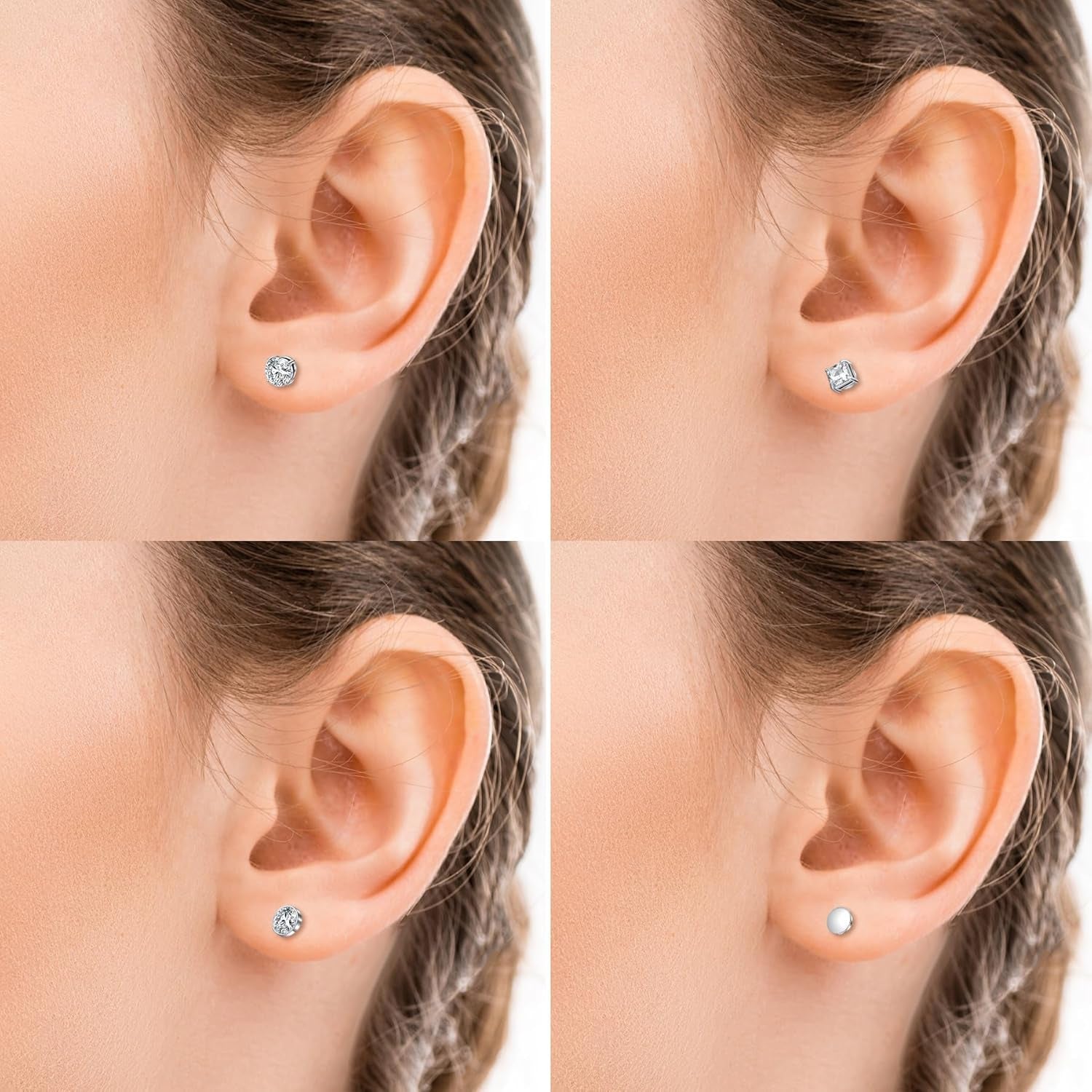 Cubic zirconia diamond studs D.Bella silver jewelry worn model
