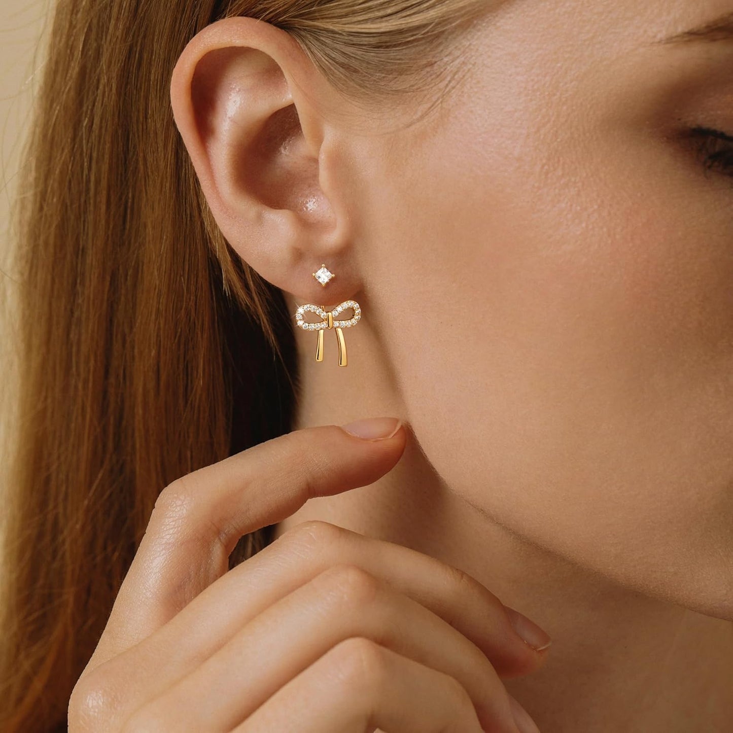 Risamil 14K Gold Plated/Silver Earrings for Women Trendy, Dainty Bow Earrings for Women Cute Pearl Huggie Earring Hoops Twist Rope Bow Stud Pearl Dangle Cubic Zirconia Earrings Jewelry Gifts